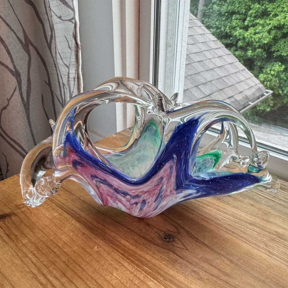 Murano Free Form Art Glass Blue and Pink
